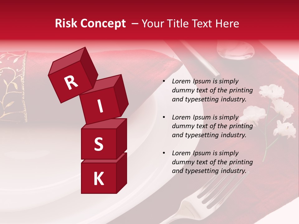 Place Setting With White Dishes And Napkin On Red PowerPoint Template