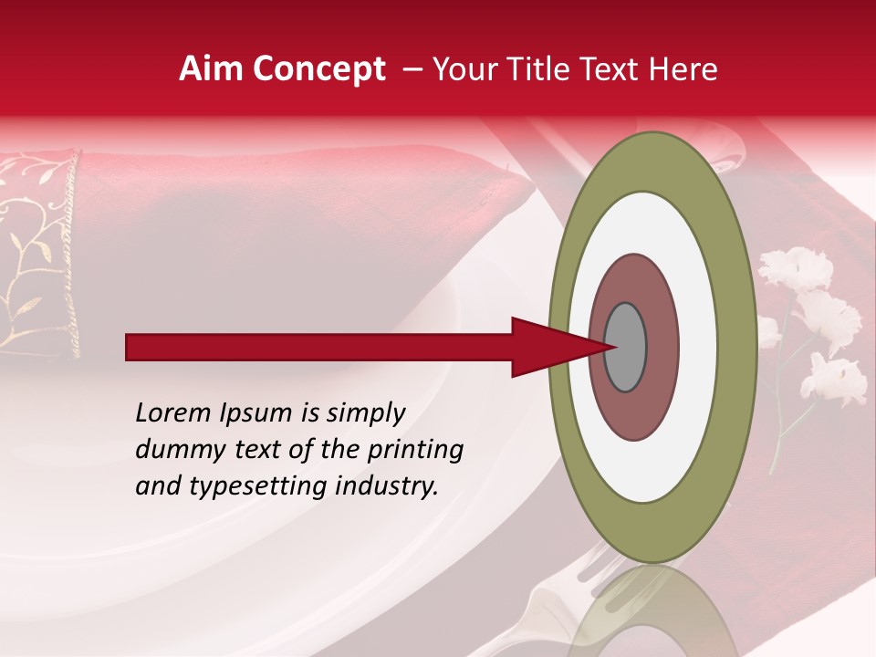 Place Setting With White Dishes And Napkin On Red PowerPoint Template