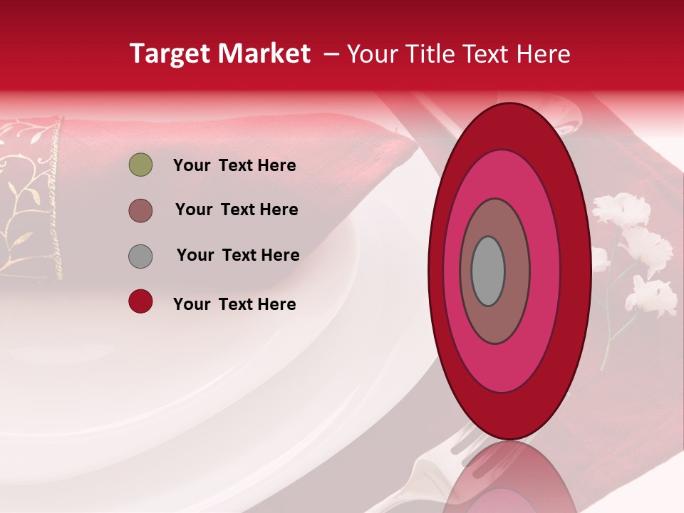 Place Setting With White Dishes And Napkin On Red PowerPoint Template