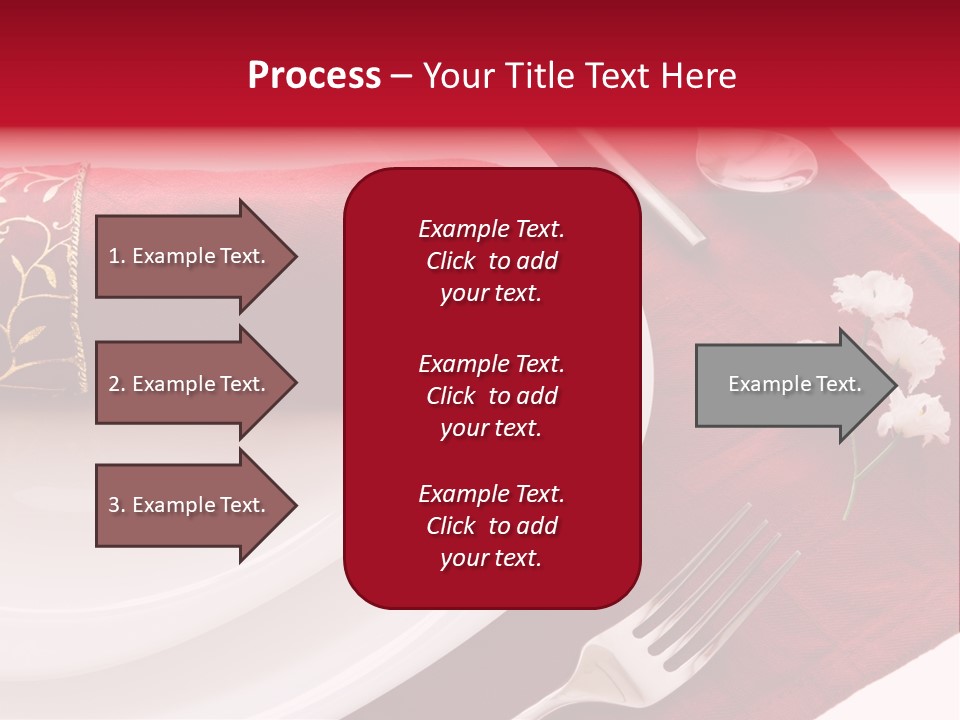 Place Setting With White Dishes And Napkin On Red PowerPoint Template