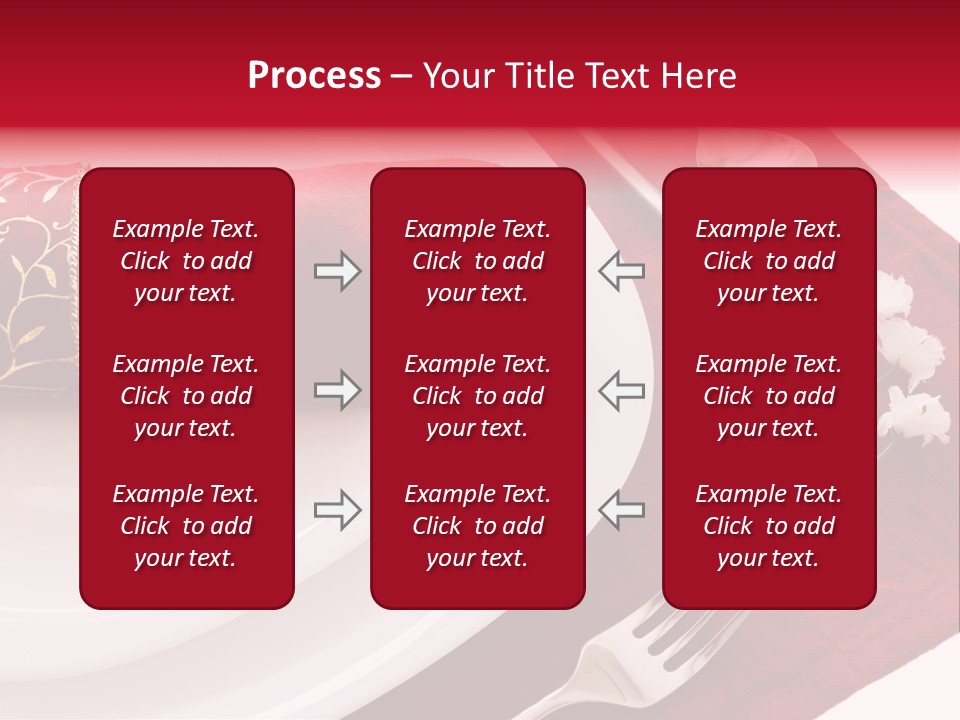 Place Setting With White Dishes And Napkin On Red PowerPoint Template