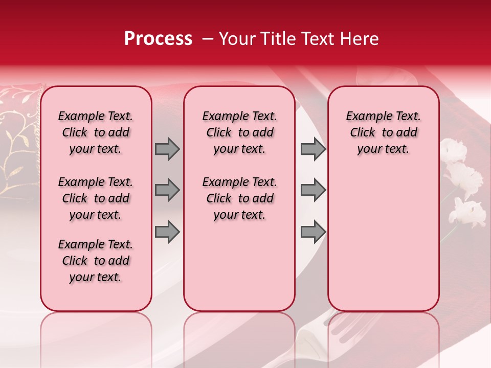 Place Setting With White Dishes And Napkin On Red PowerPoint Template