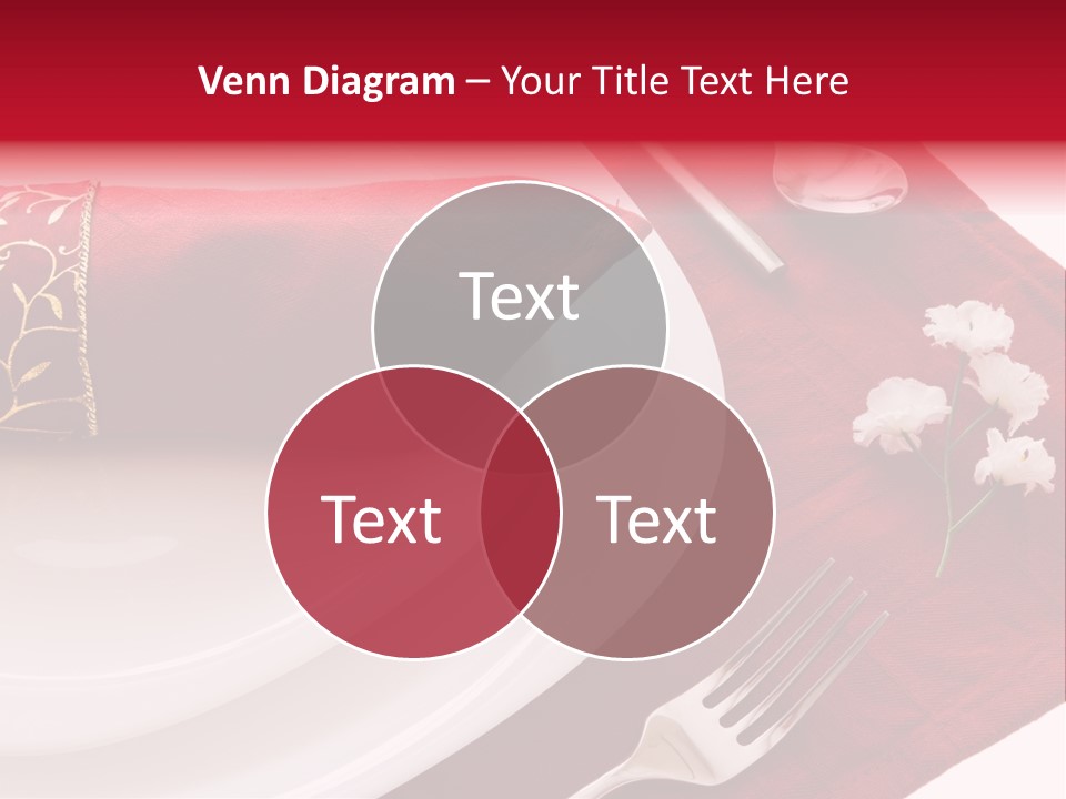 Place Setting With White Dishes And Napkin On Red PowerPoint Template