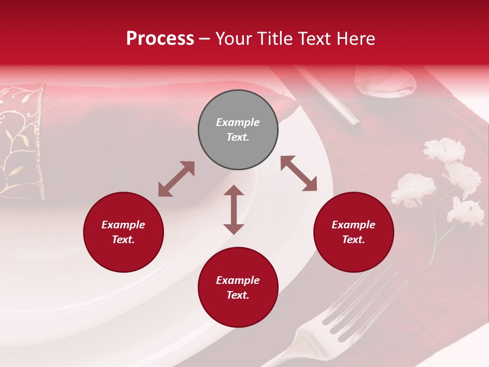 Place Setting With White Dishes And Napkin On Red PowerPoint Template
