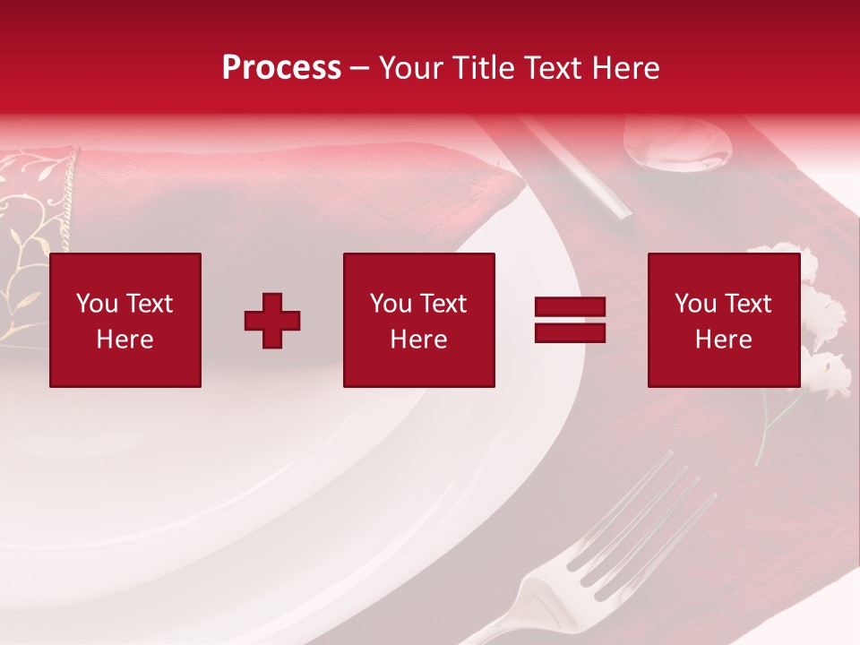 Place Setting With White Dishes And Napkin On Red PowerPoint Template