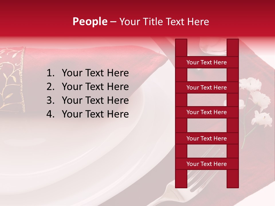 Place Setting With White Dishes And Napkin On Red PowerPoint Template