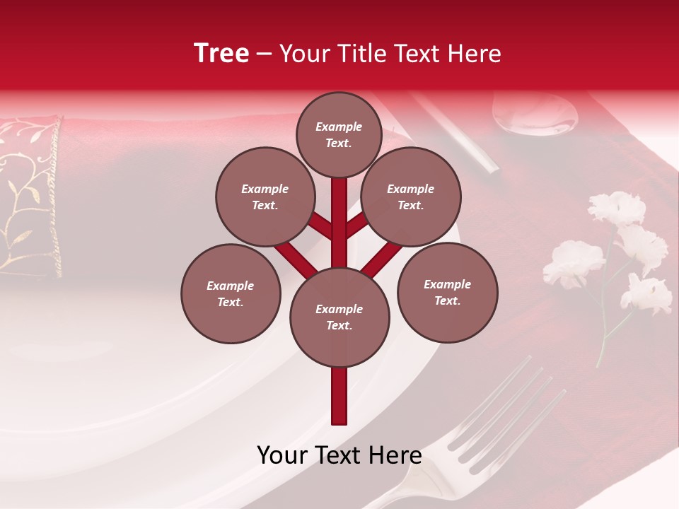 Place Setting With White Dishes And Napkin On Red PowerPoint Template