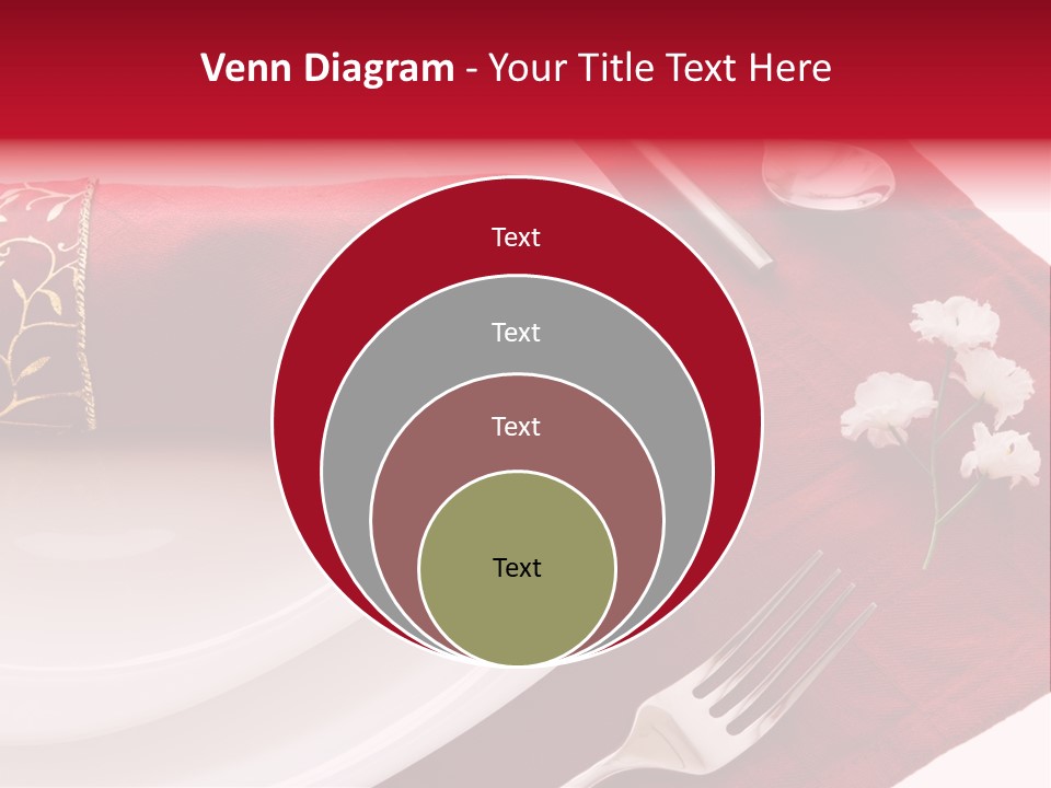Place Setting With White Dishes And Napkin On Red PowerPoint Template