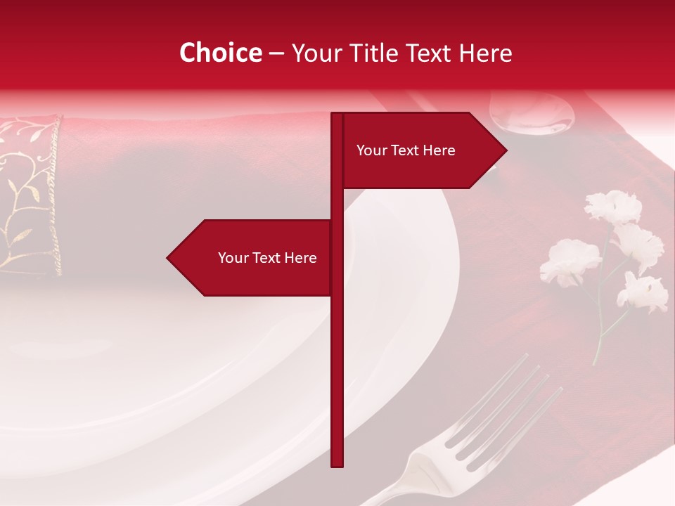 Place Setting With White Dishes And Napkin On Red PowerPoint Template