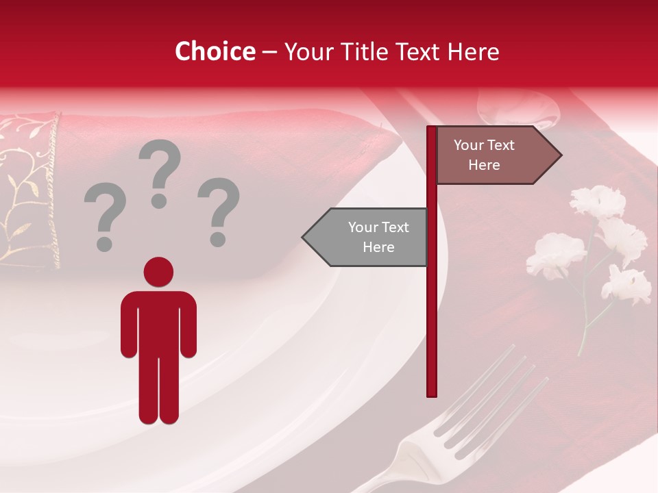 Place Setting With White Dishes And Napkin On Red PowerPoint Template