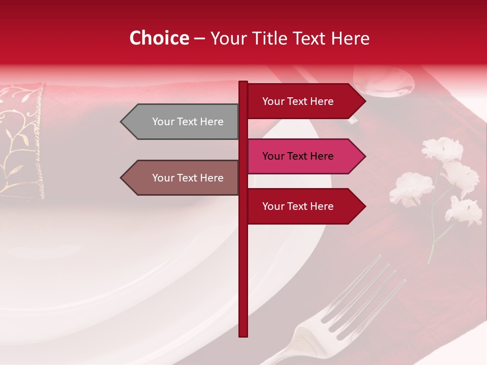 Place Setting With White Dishes And Napkin On Red PowerPoint Template