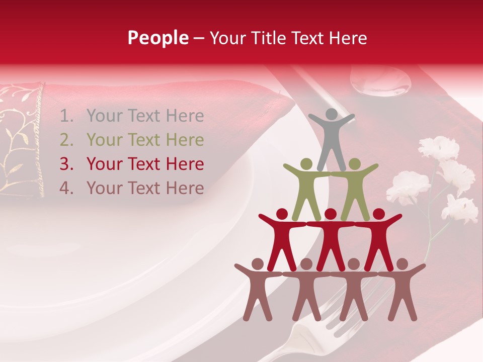 Place Setting With White Dishes And Napkin On Red PowerPoint Template