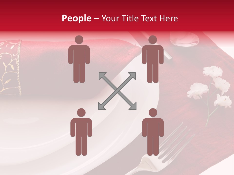 Place Setting With White Dishes And Napkin On Red PowerPoint Template