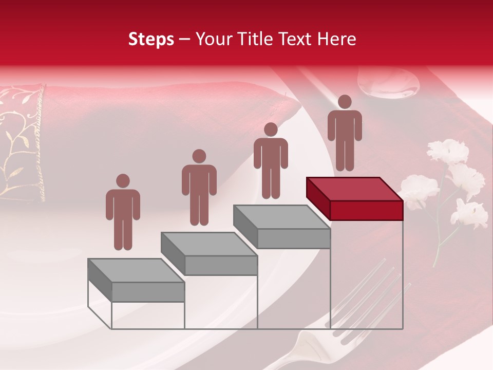Place Setting With White Dishes And Napkin On Red PowerPoint Template