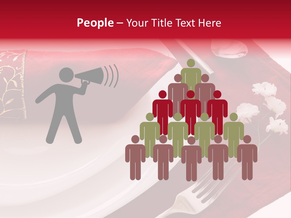 Place Setting With White Dishes And Napkin On Red PowerPoint Template