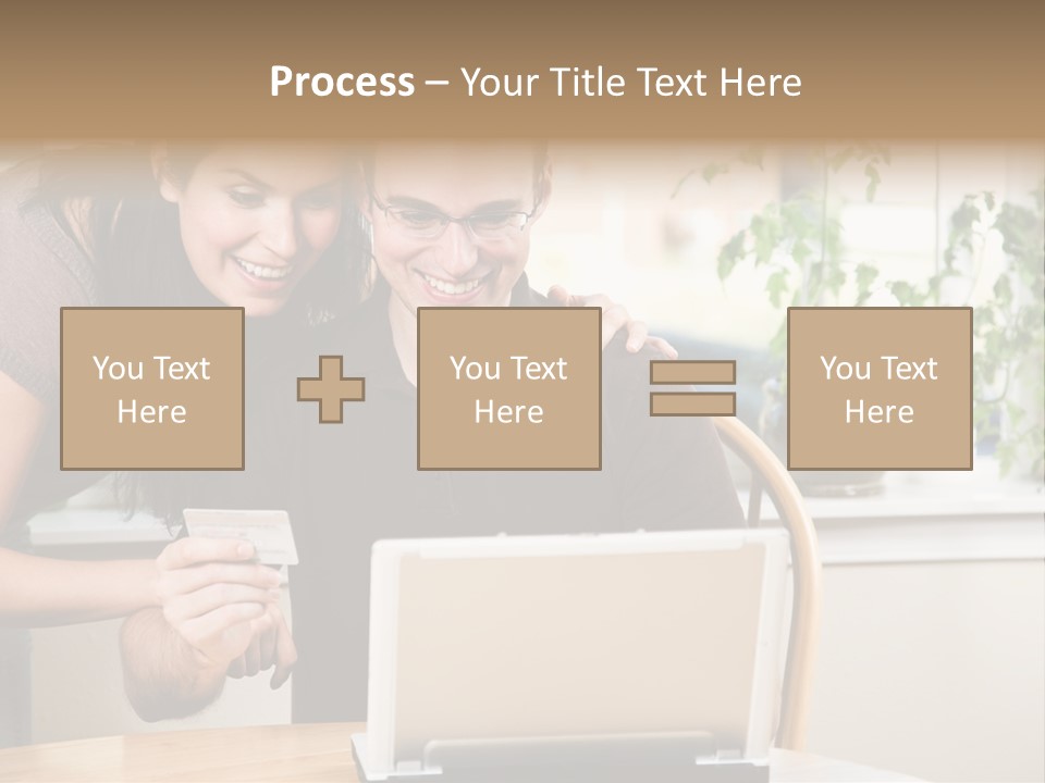 A Happy Couple Holding A Credit Card Shopping Online PowerPoint Template