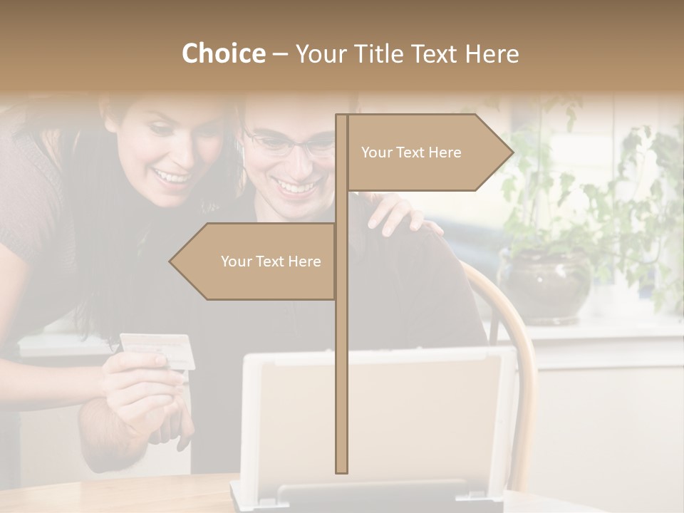 A Happy Couple Holding A Credit Card Shopping Online PowerPoint Template