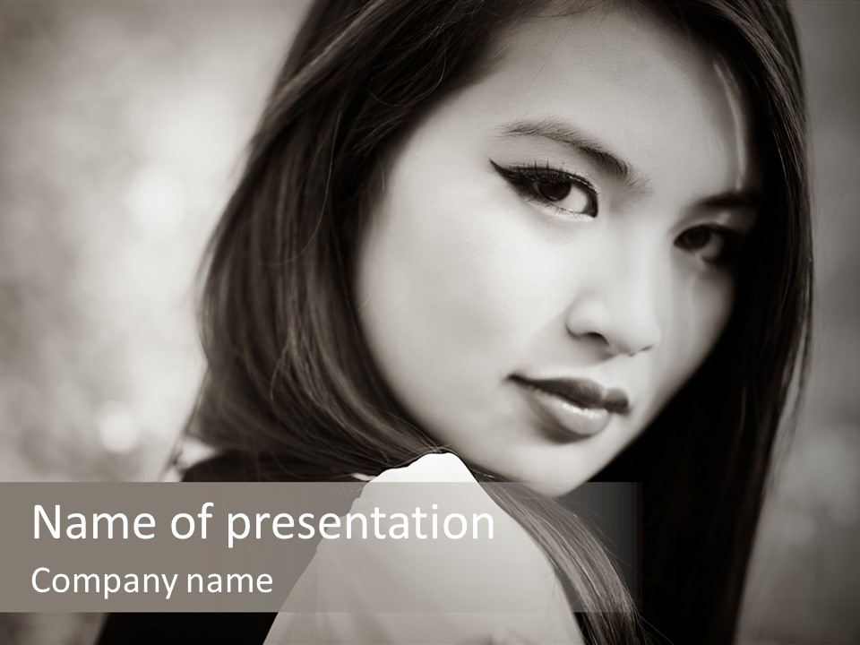 Young Woman Portrait. Black And White. PowerPoint Template