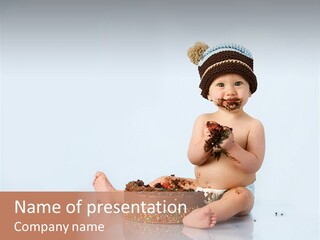 Baby Boy With Hat And Cake PowerPoint Template