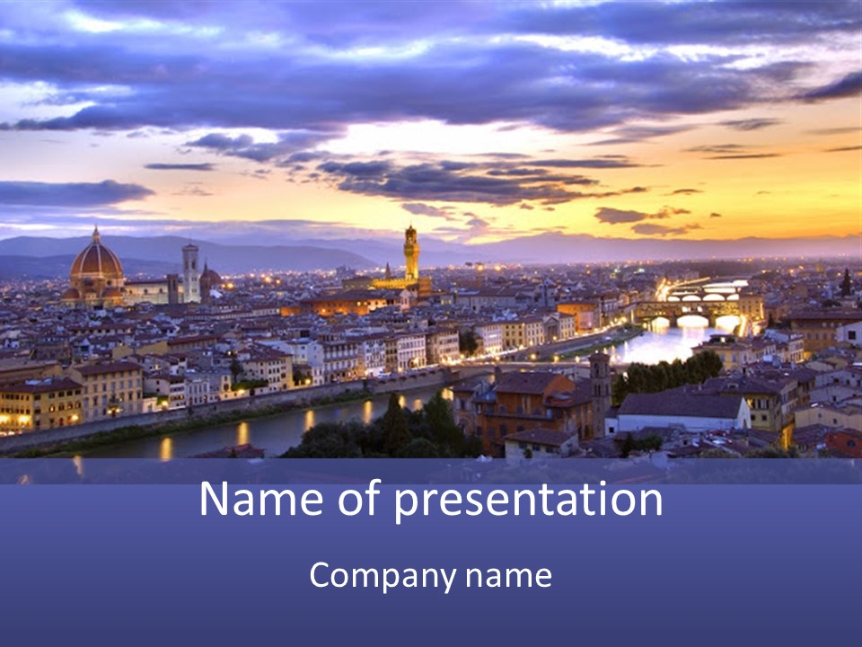 Beautiful Sunset Over The River Arno In Florence, Italy, Hdr PowerPoint Template