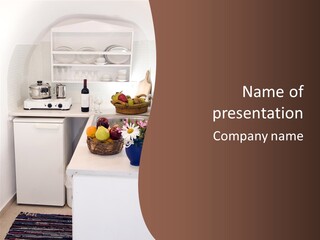 Kitchen In Maisonette Apartment In The Greek Islands Santorini Town Of Oia Cave House PowerPoint Template