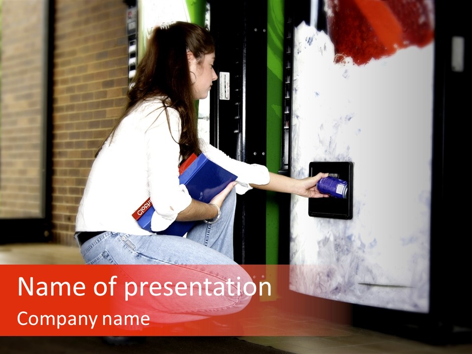 Woman Getting Soda From Vend Machine PowerPoint Template