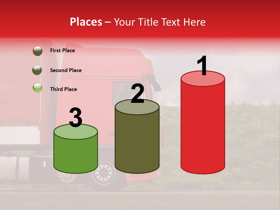 Red Truck Moving From Right To Left On Highway PowerPoint Template