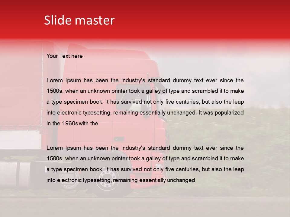 Red Truck Moving From Right To Left On Highway PowerPoint Template