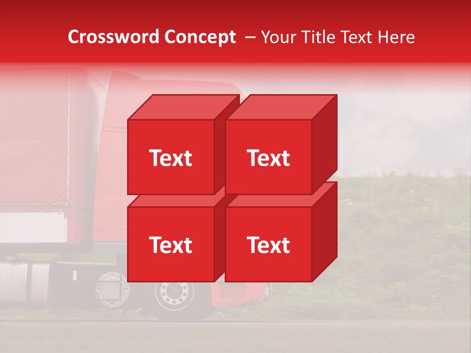 Red Truck Moving From Right To Left On Highway PowerPoint Template