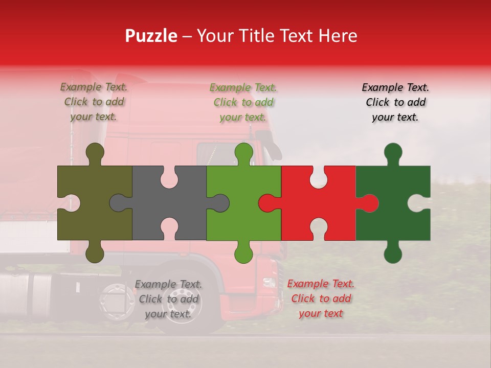 Red Truck Moving From Right To Left On Highway PowerPoint Template