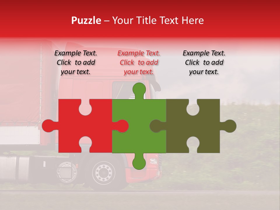 Red Truck Moving From Right To Left On Highway PowerPoint Template
