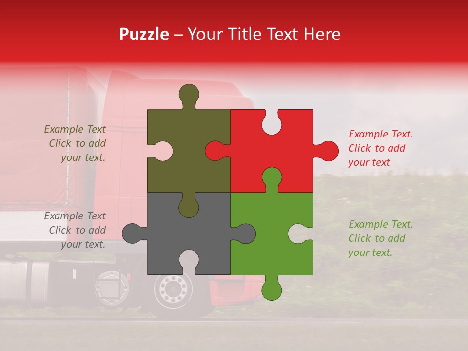Red Truck Moving From Right To Left On Highway PowerPoint Template