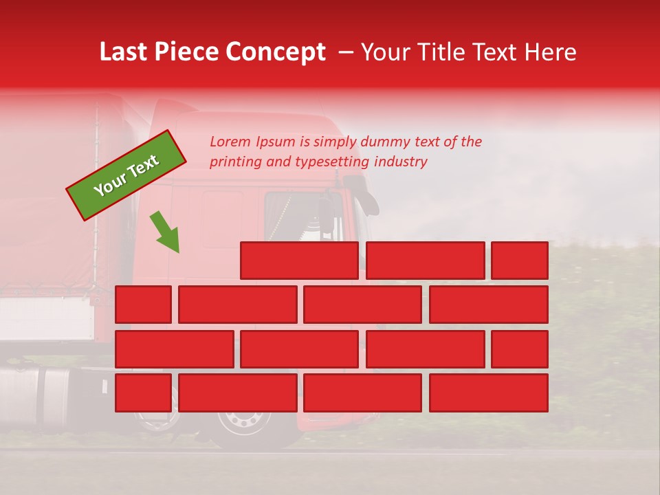 Red Truck Moving From Right To Left On Highway PowerPoint Template