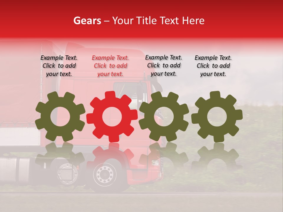 Red Truck Moving From Right To Left On Highway PowerPoint Template