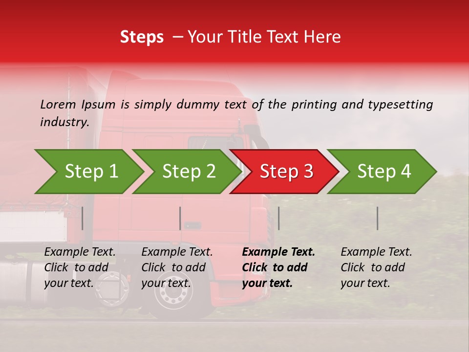 Red Truck Moving From Right To Left On Highway PowerPoint Template