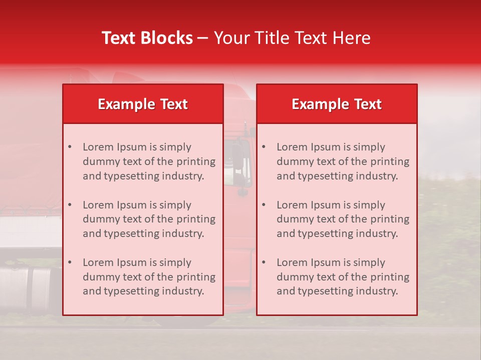 Red Truck Moving From Right To Left On Highway PowerPoint Template