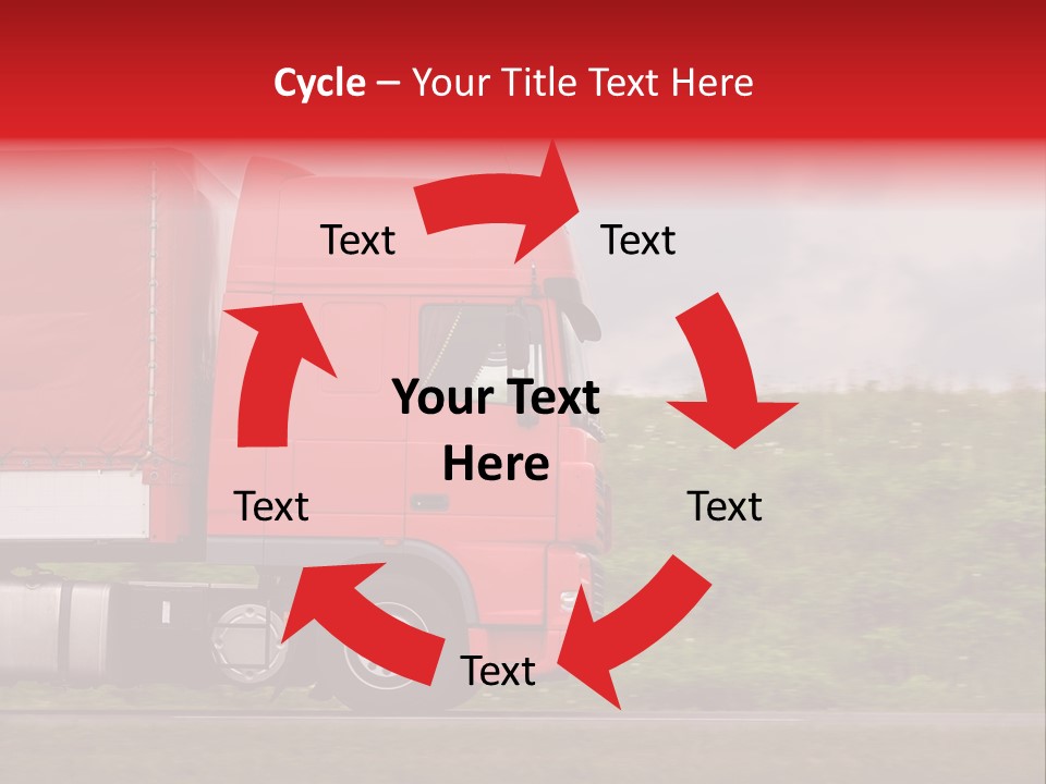 Red Truck Moving From Right To Left On Highway PowerPoint Template