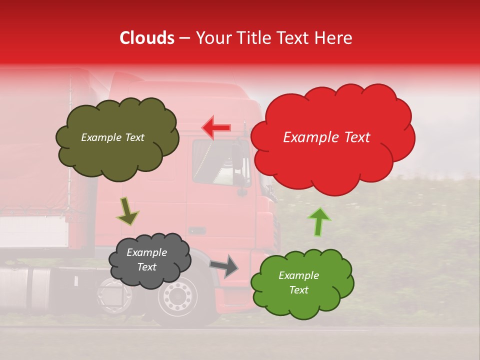 Red Truck Moving From Right To Left On Highway PowerPoint Template