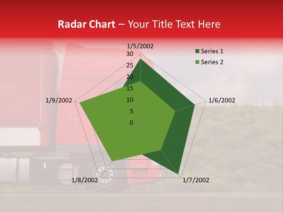 Red Truck Moving From Right To Left On Highway PowerPoint Template