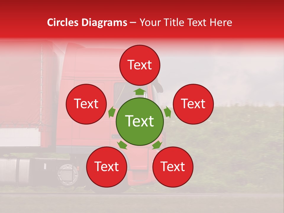Red Truck Moving From Right To Left On Highway PowerPoint Template