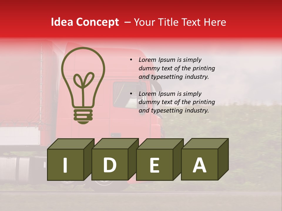 Red Truck Moving From Right To Left On Highway PowerPoint Template