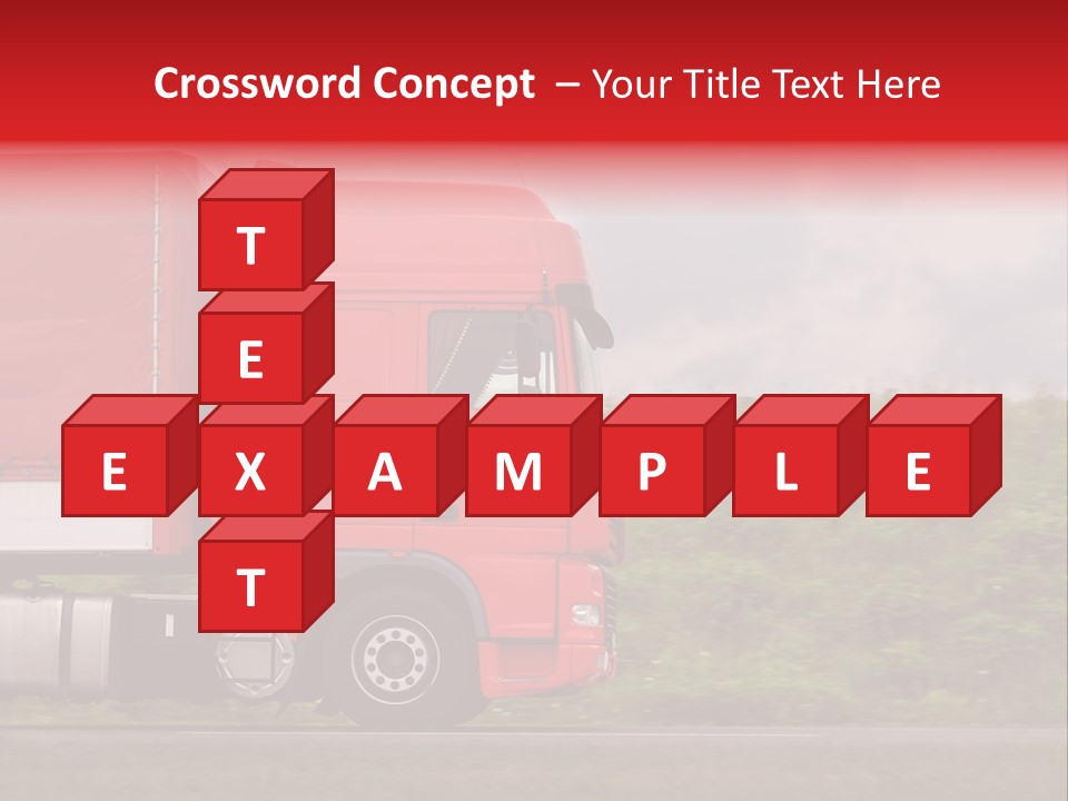 Red Truck Moving From Right To Left On Highway PowerPoint Template