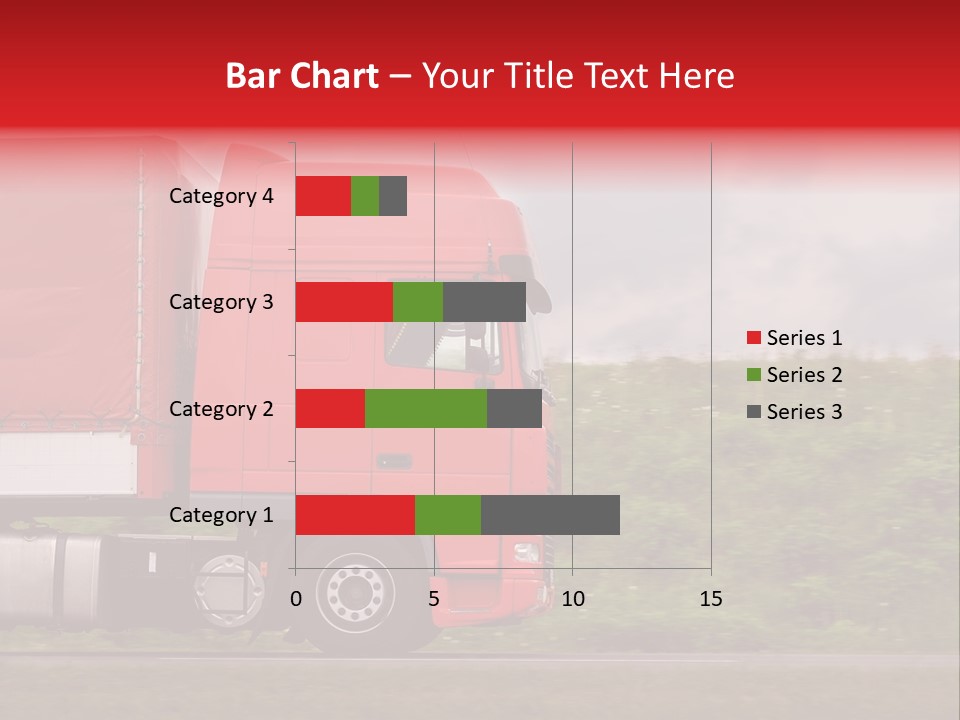 Red Truck Moving From Right To Left On Highway PowerPoint Template
