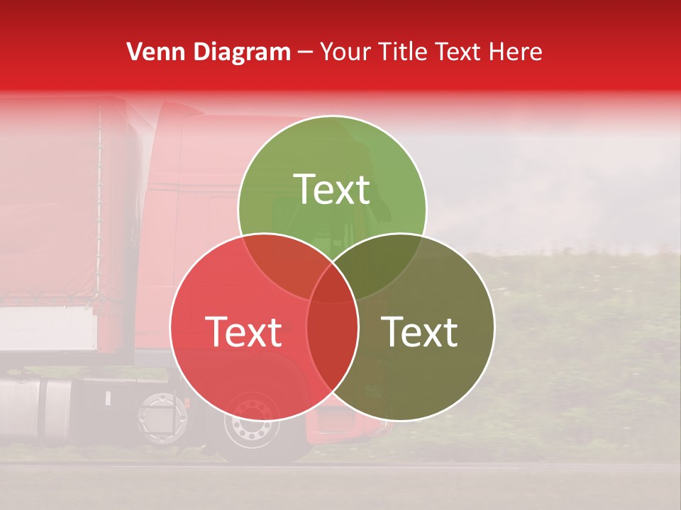 Red Truck Moving From Right To Left On Highway PowerPoint Template
