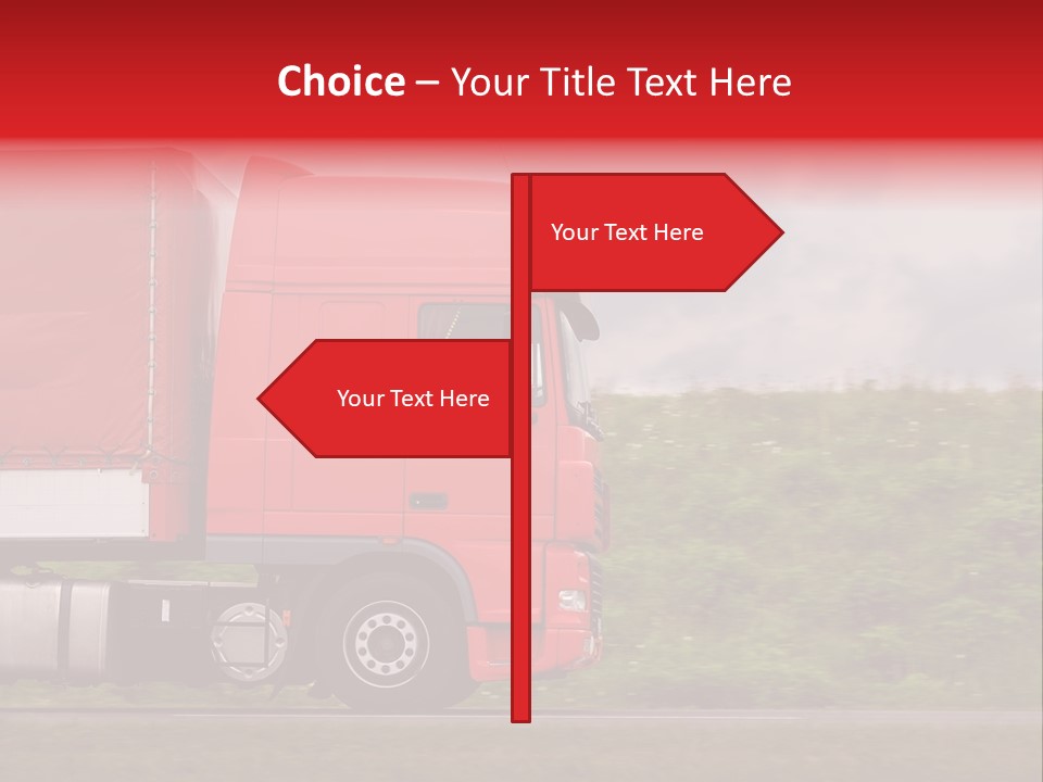 Red Truck Moving From Right To Left On Highway PowerPoint Template