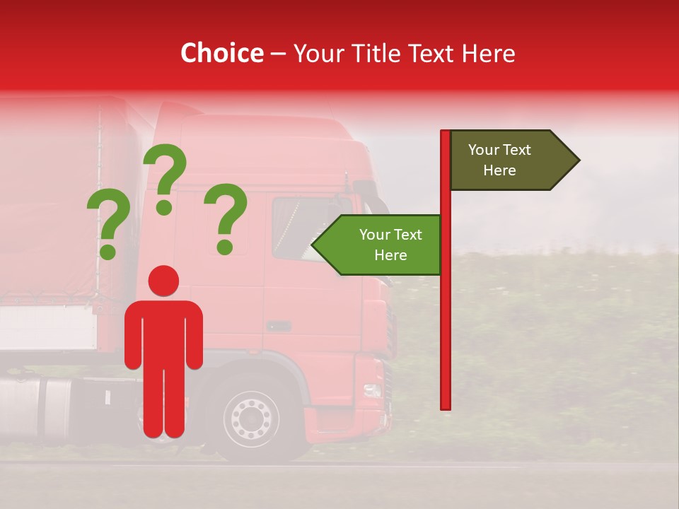 Red Truck Moving From Right To Left On Highway PowerPoint Template