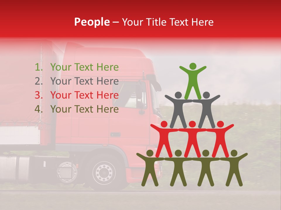Red Truck Moving From Right To Left On Highway PowerPoint Template