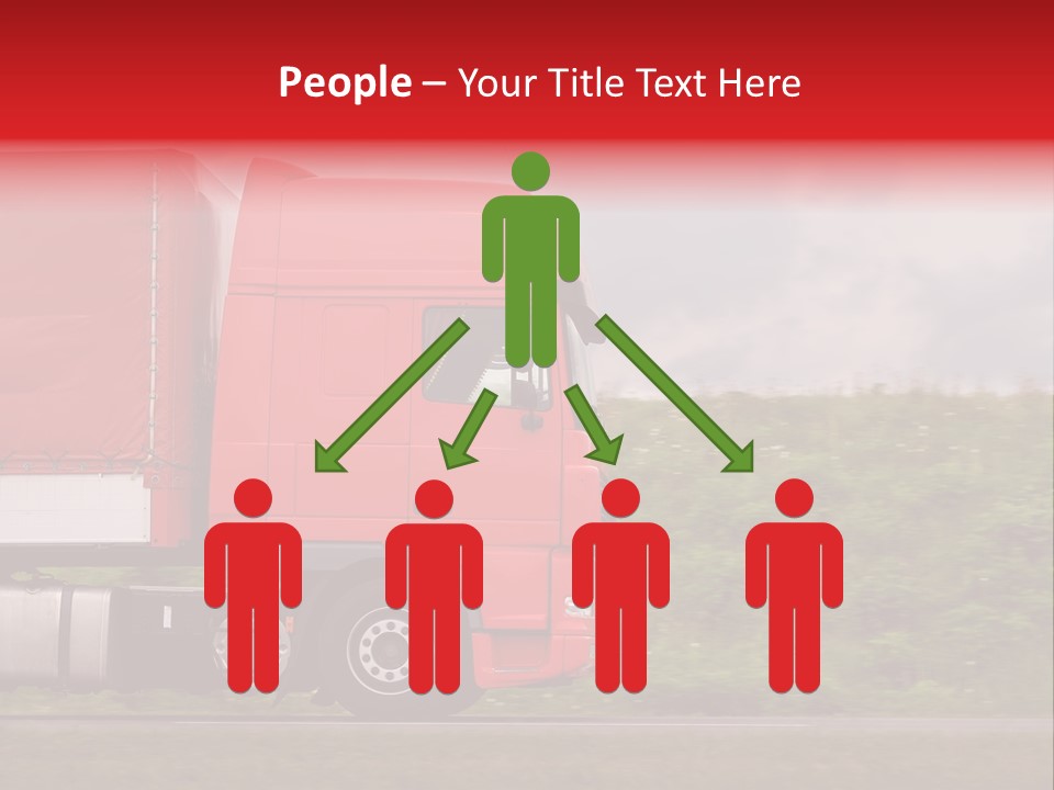 Red Truck Moving From Right To Left On Highway PowerPoint Template