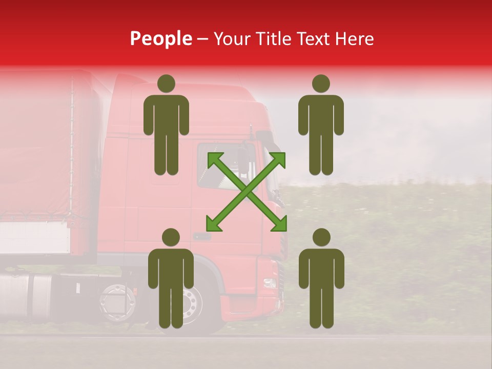 Red Truck Moving From Right To Left On Highway PowerPoint Template