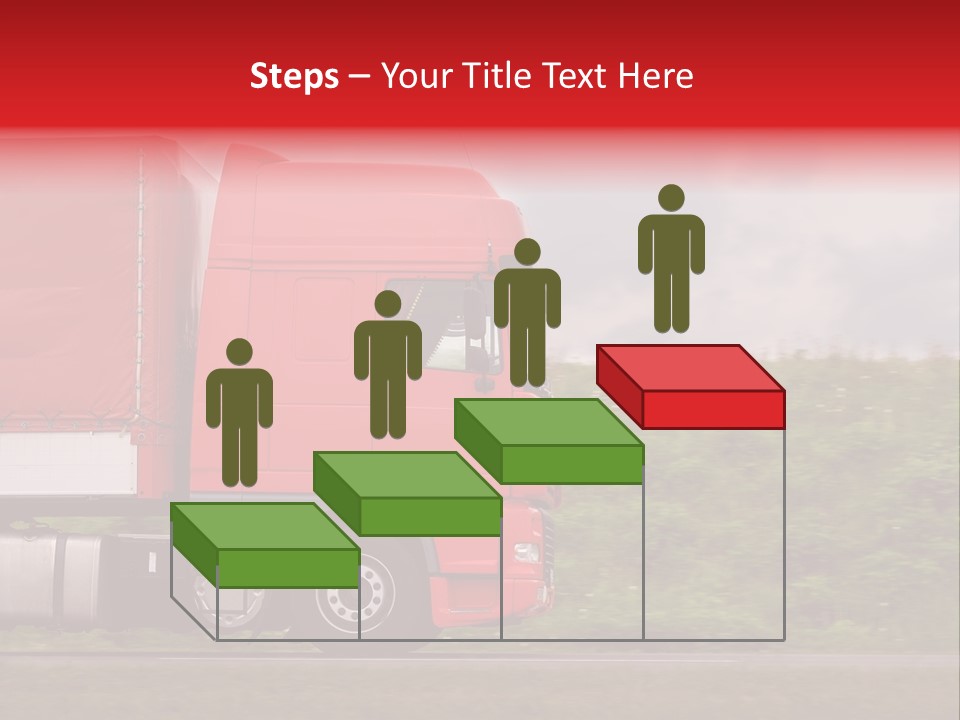 Red Truck Moving From Right To Left On Highway PowerPoint Template